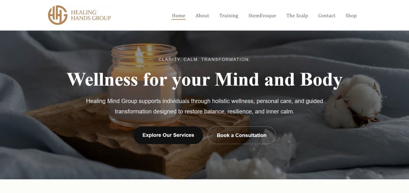 Healing Mind Group website before Lucco rebuilt it